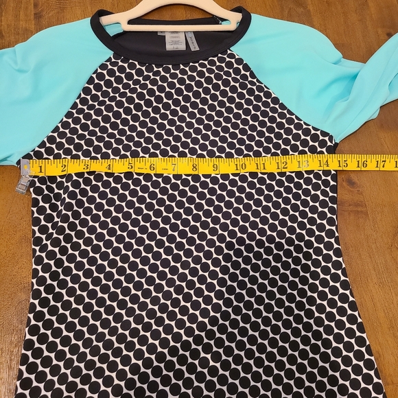 Bleu Rod Beattie Black And White Polka Dot Aqua Sleeve Swim Top - Picture 6 of 7
